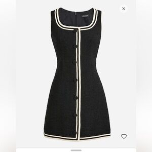 NWT J Crew Sophia Black Sleeveless Tweed Mini Dress w/ Cream Trim, 12
